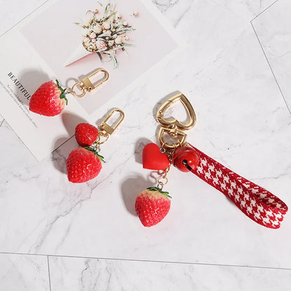 Dainty Strawberry Red Heart Keychain