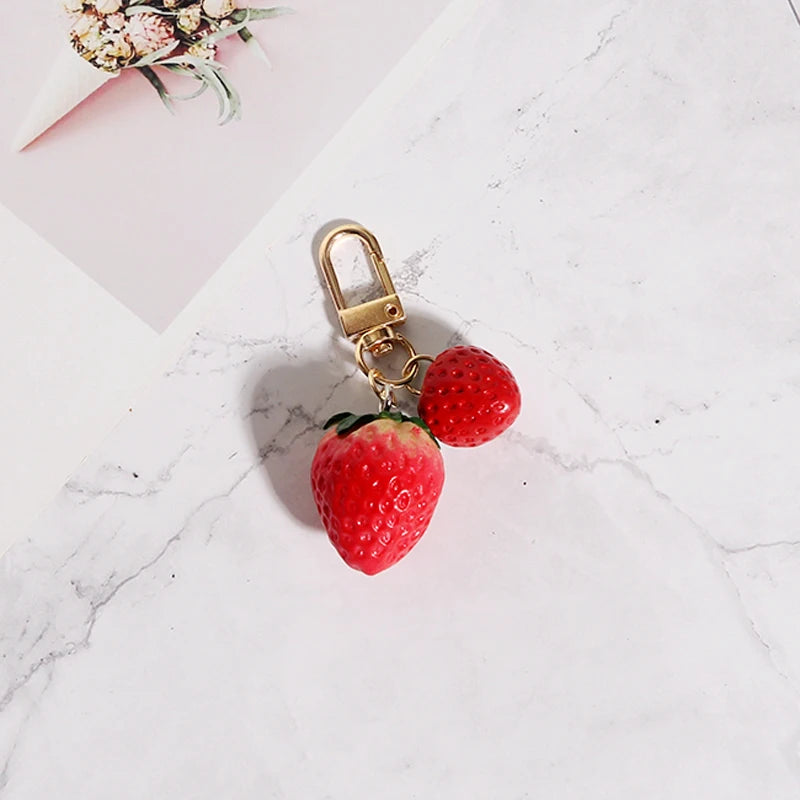 Dainty Strawberry Red Heart Keychain