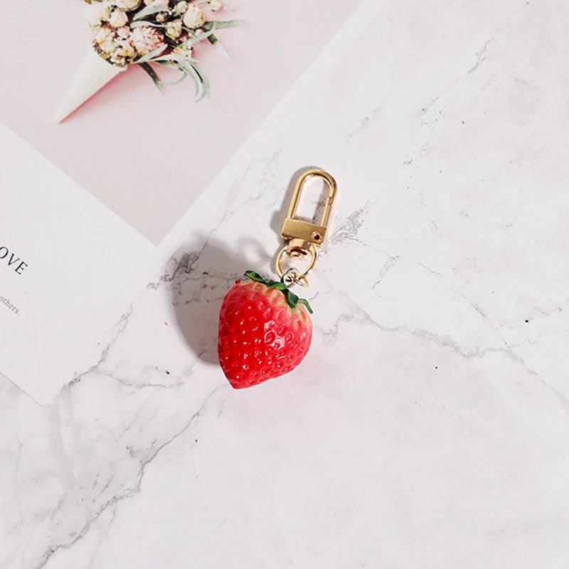 Dainty Strawberry Red Heart Keychain