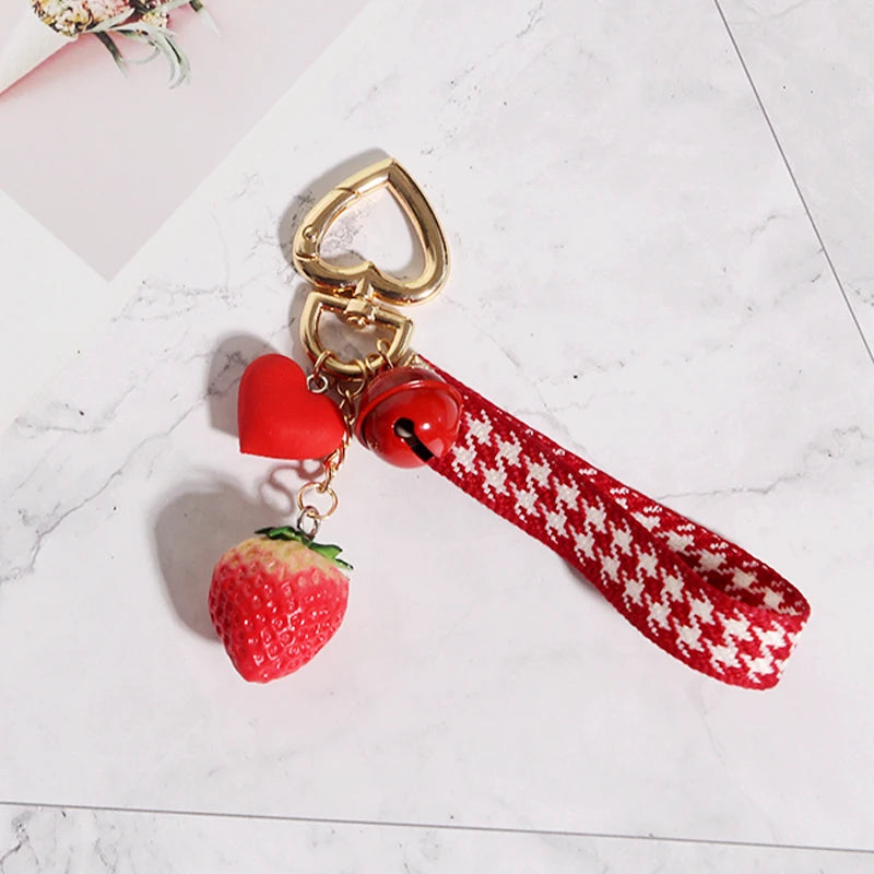 Dainty Strawberry Red Heart Keychain