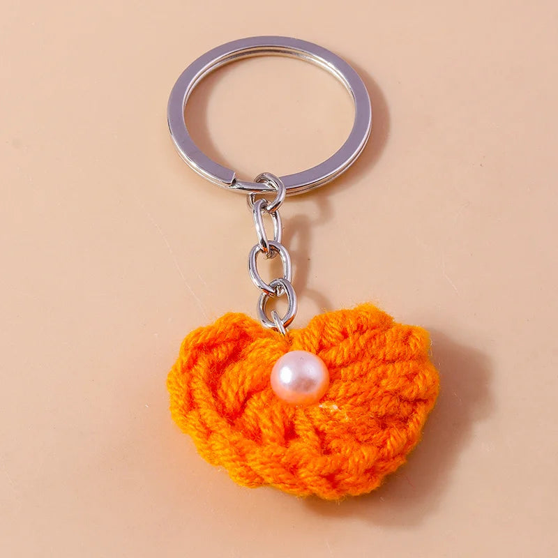 Knitted Floral Heart Key Chains