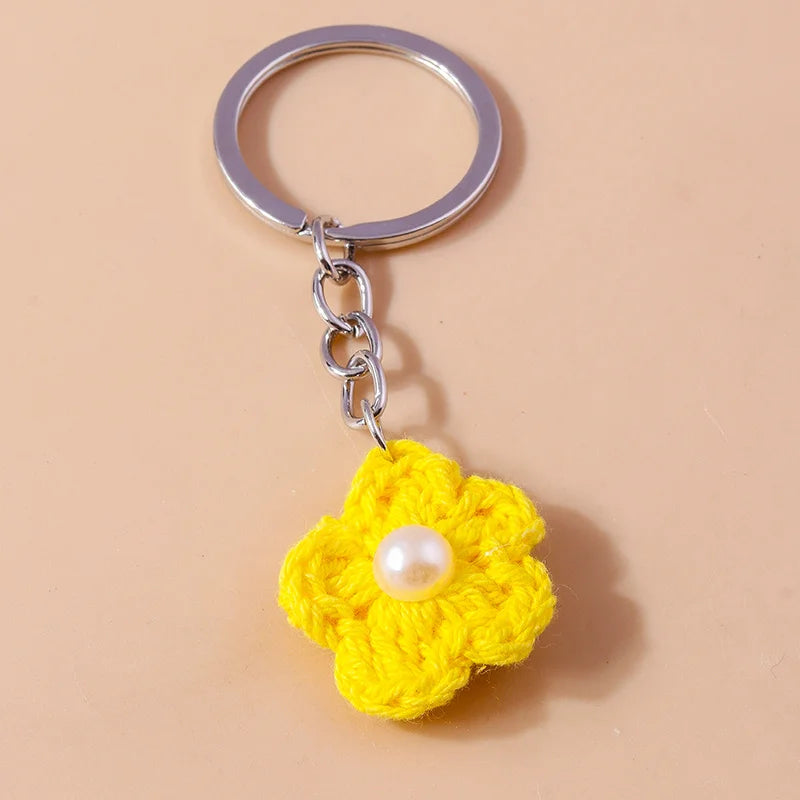 Knitted Floral Heart Key Chains