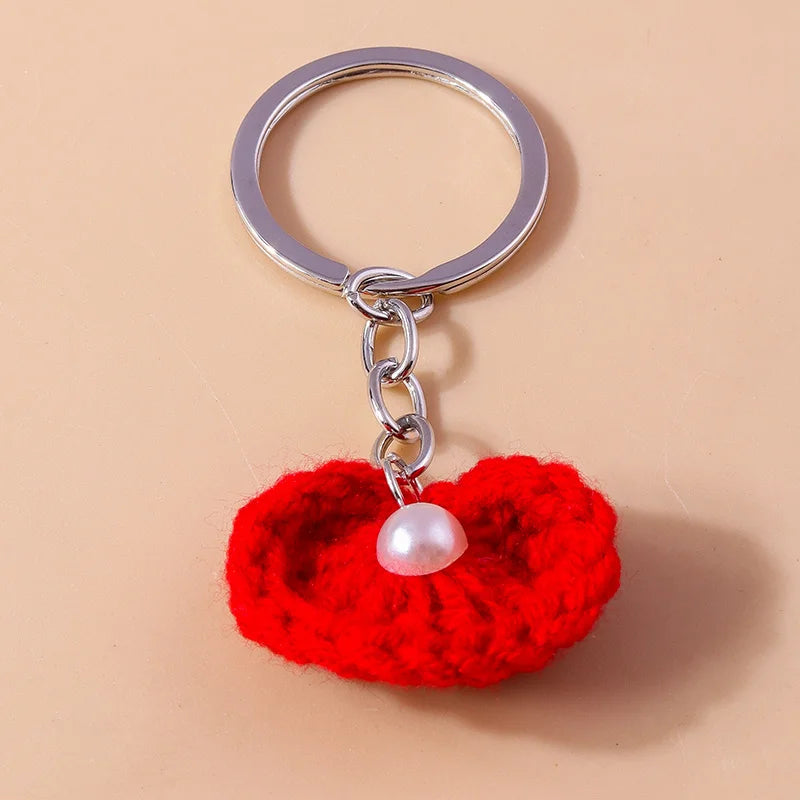 Knitted Floral Heart Key Chains