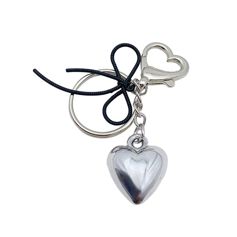 Silver Bowknot Heart Keychain Charm