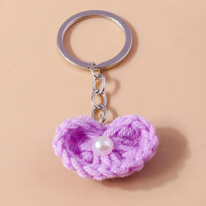 Knitted Floral Heart Key Chains