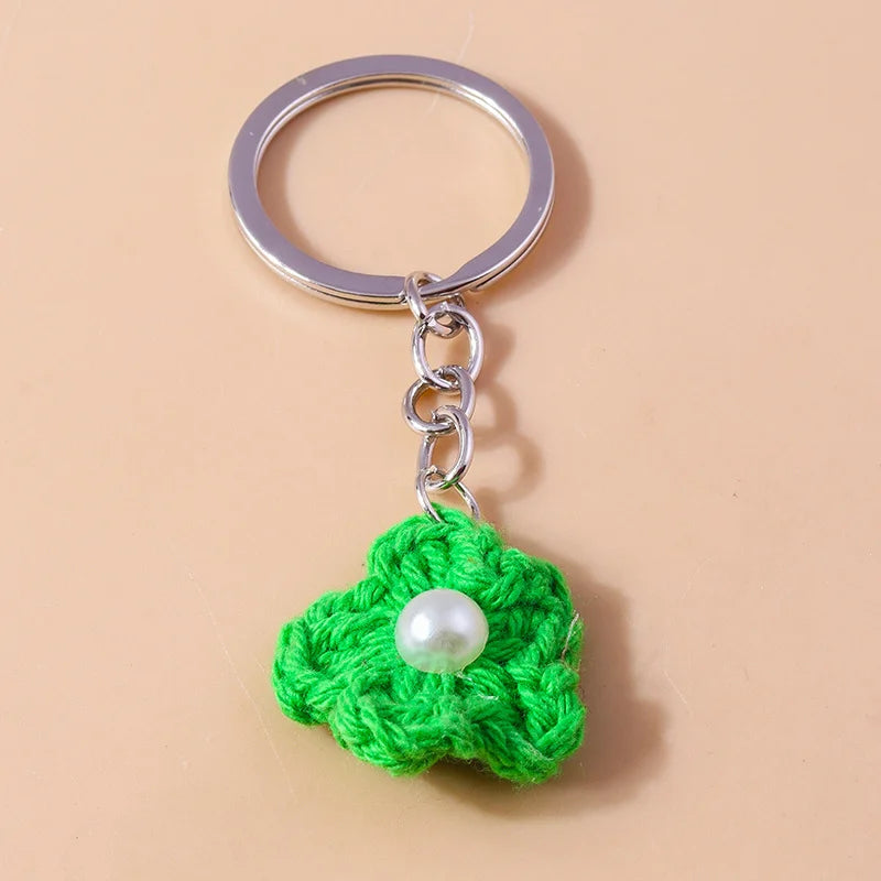 Knitted Floral Heart Key Chains