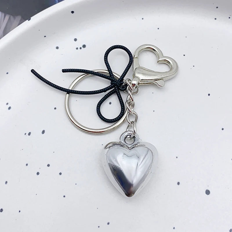 Silver Bowknot Heart Keychain Charm