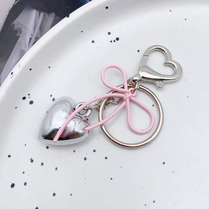 Silver Bowknot Heart Keychain Charm