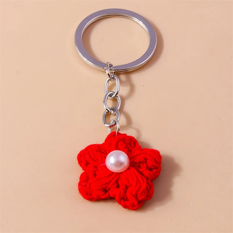 Knitted Floral Heart Key Chains