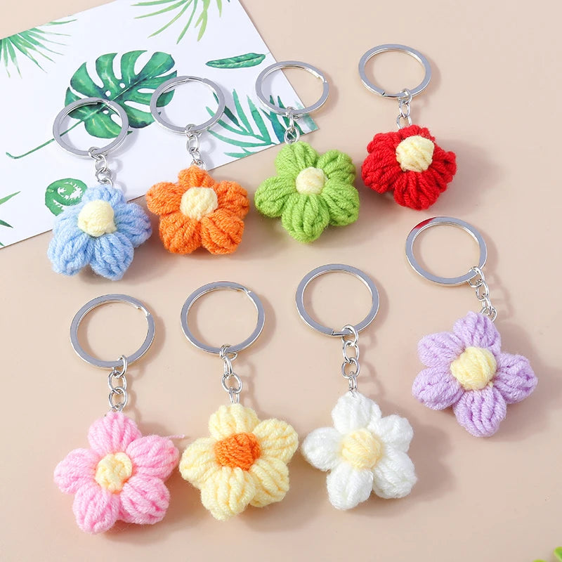 Knitted Floral Heart Key Chains