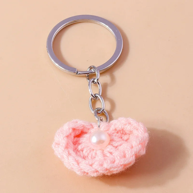 Knitted Floral Heart Key Chains