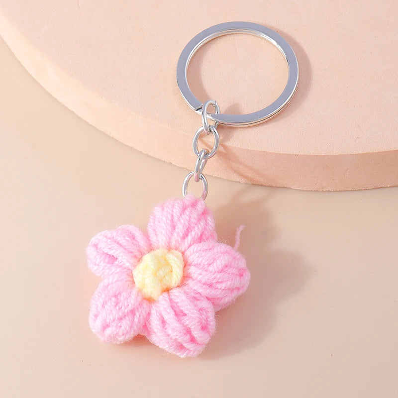 Knitted Floral Heart Key Chains