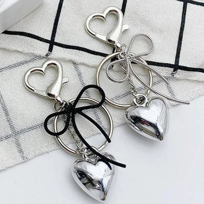 Silver Bowknot Heart Keychain Charm